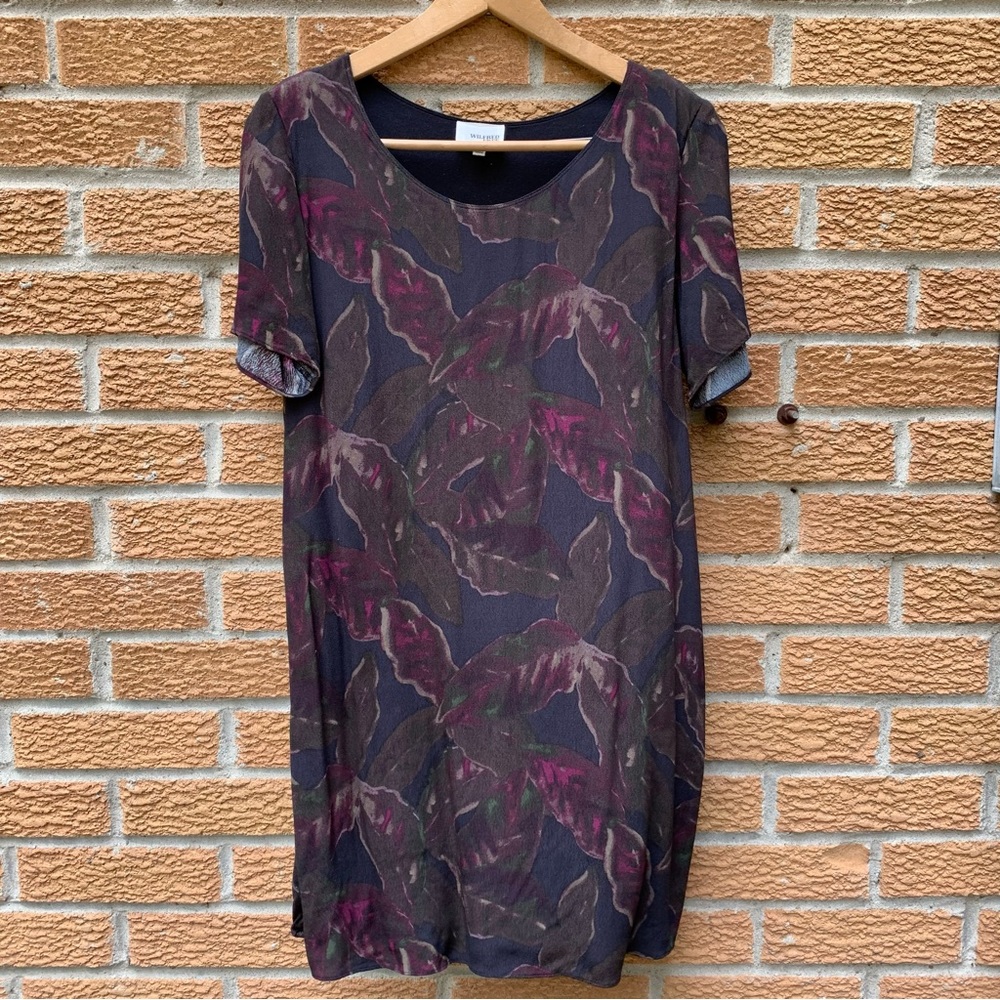 Aritzia Wilfred Free Teigen Floral T-Shirt Crepe Shift Dress Scoopneck Mini S